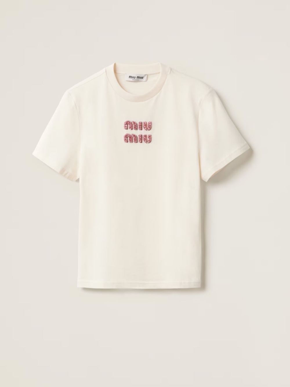 Miu Miu jersey tshirt with pink crystal sparkly Miu Miu logo!